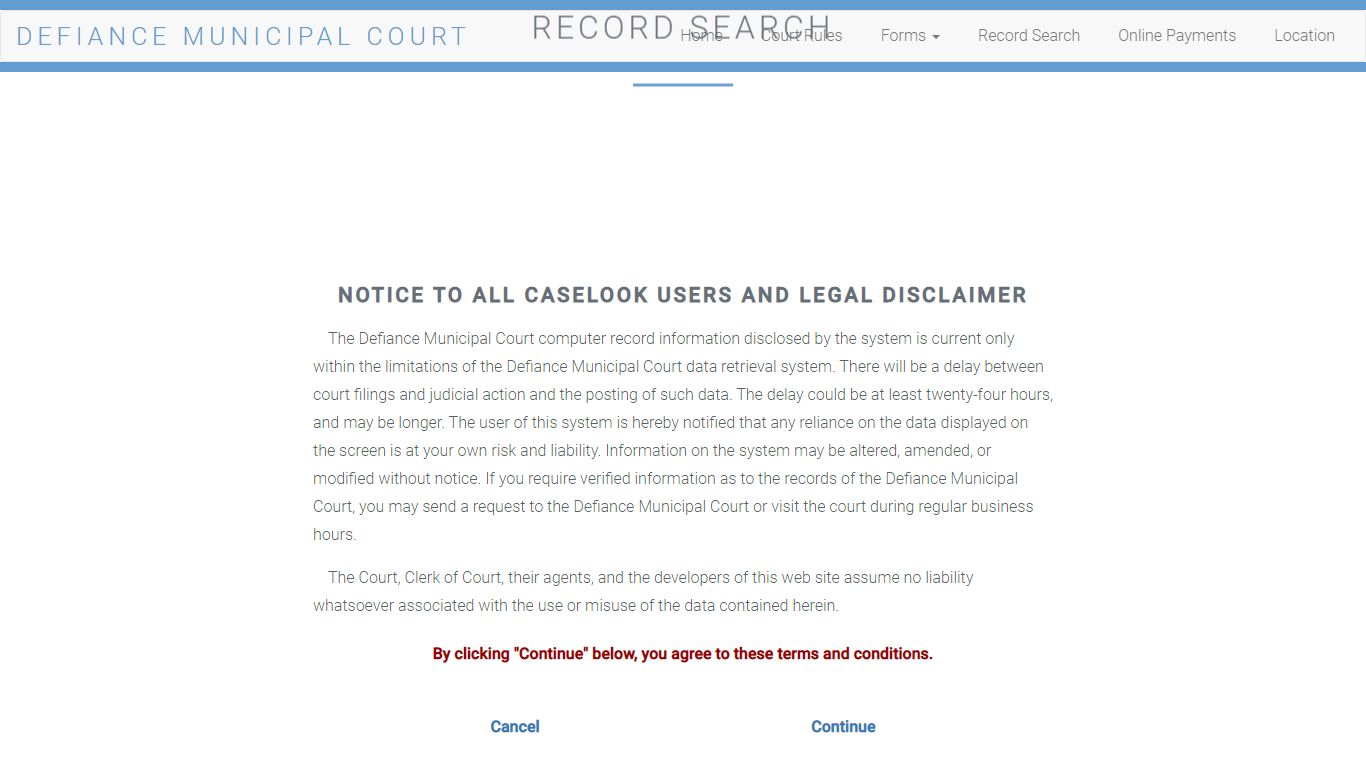 Defiance Municipal Court - Record Search
